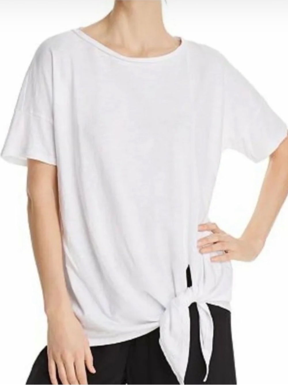 Eileen Fisher Boat Neck Shirt Short Slouchy Sleeve Front Tie Large